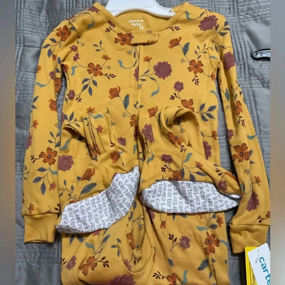 Carter's Toddler 1-Piece Mustard Floral 100% Snug Fit Cotton Footie Pajamas. - Picture 1 of 6